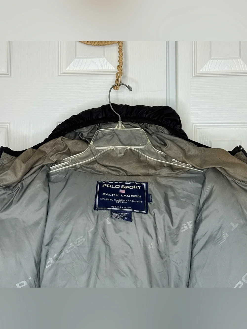 Vintage Polo Sport Ralph Lauren Black Down Puffer Jacket Hooded Men’s XL